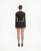 Top Cropped de Encaje con Mangas Acampanadas