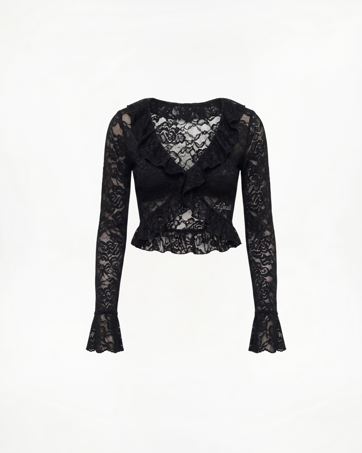 Top Cropped de Encaje con Mangas Acampanadas