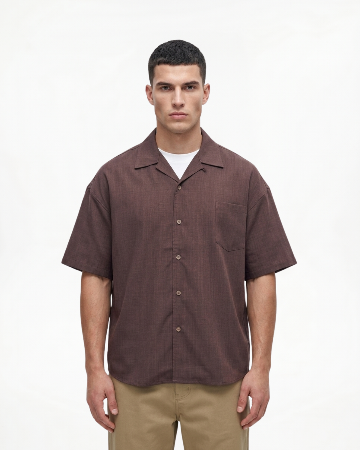 Camisa de lino y algodón con cuello cubano